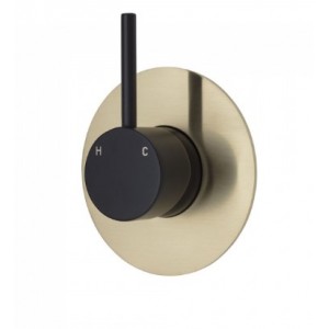 Kaya Up Wall Mixer, Matte Black, Large Round Urban Brass Plate